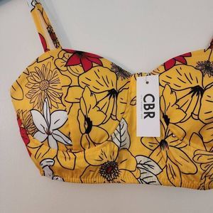 CBR* Hawaiian Floral  Yellow Bra Top Size Medium Nwt